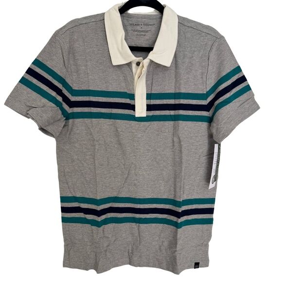 THREADS 4 THOUGHT Mens Ashby Pique Knit Stripe Polo Shirt Rugby 90s NWT Medium - Picture 3 of 9